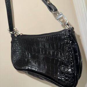 Black Crocodile-Embossed Women's Bag
